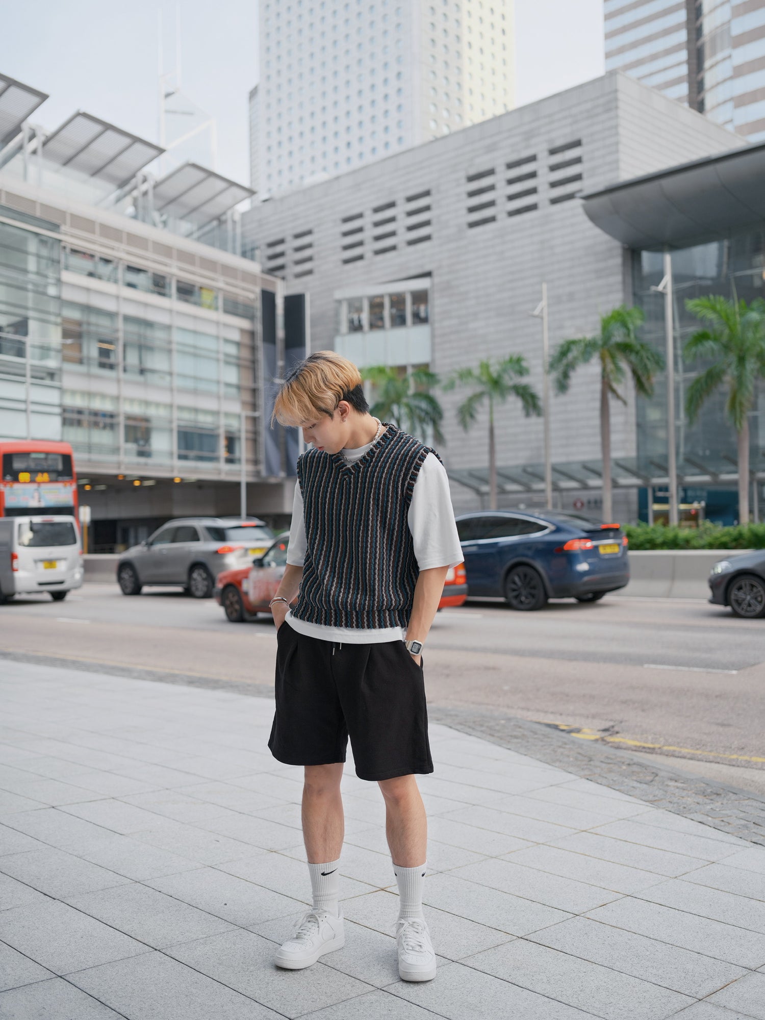 針織間條背心Striped Vest－韓國男裝