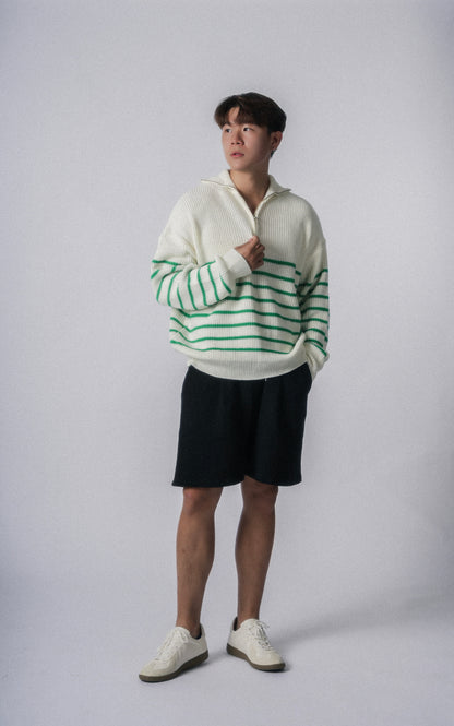 間條拉鍊領口毛衣－韓國男裝