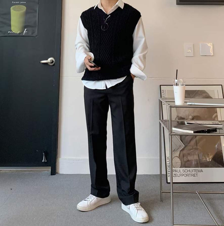 壓紋針織冷背心Cable Knit Vest－韓國男裝