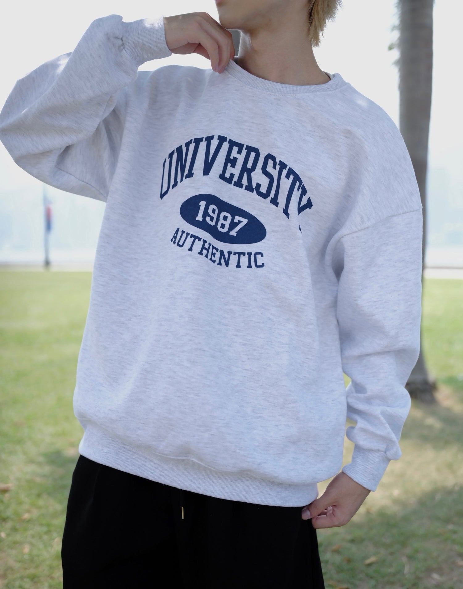 淺灰休閒衛衣Uni Sweatshirt－韓國男裝