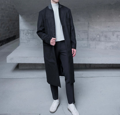黑色羊毛大褸Black Wool Coat－韓國男裝