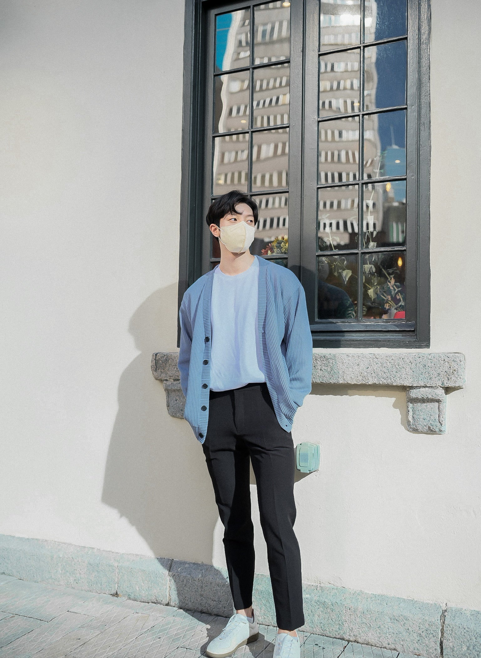 淺藍基本款外套Light Blue Basic Cardigan-韓國男裝