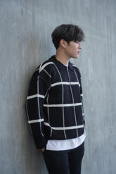 黑色格紋拉鍊上衣Check Zip Jumper in Black－韓國男裝