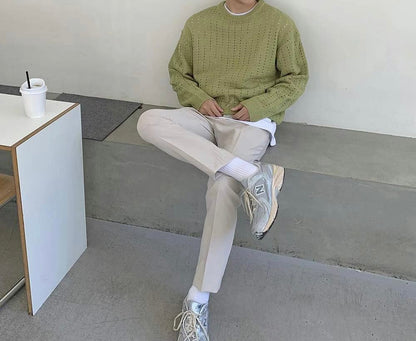 米色直筒長褲