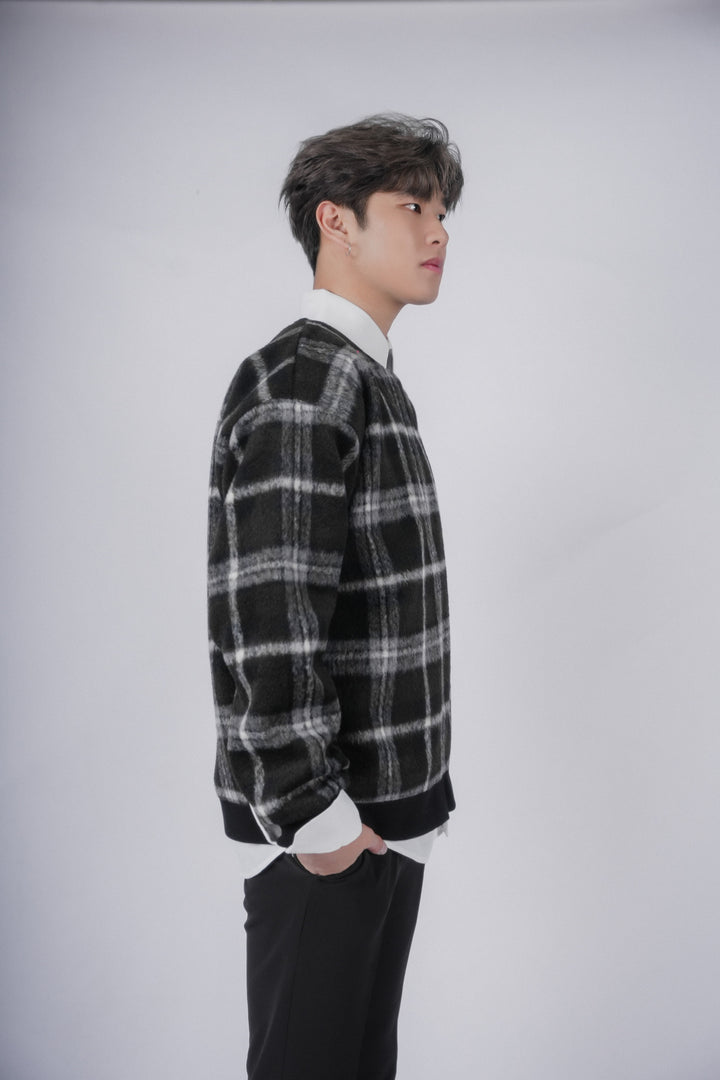 黑絨格仔上衣Checked Top In Black－韓國男裝