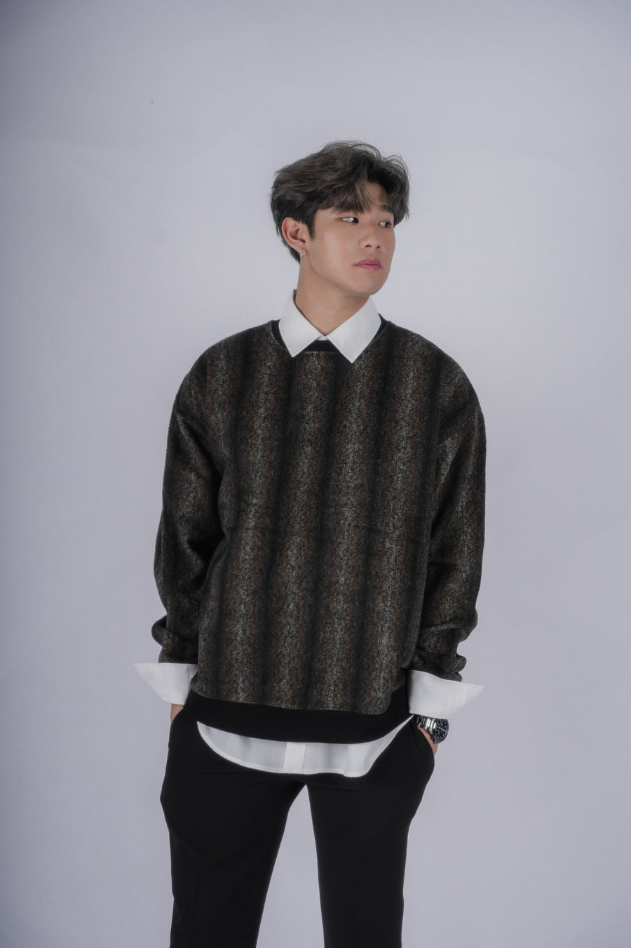 間紋羊毛上衣Striped Wool Top－韓國男裝