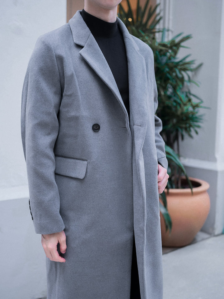 灰色羊毛大褸Grey Wool Coat－韓國男裝