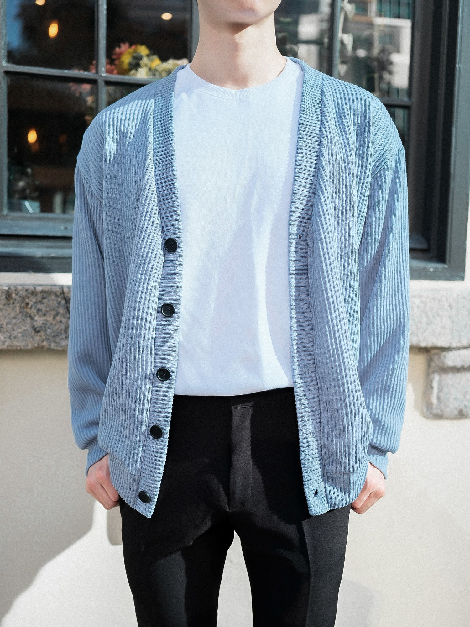 淺藍基本款外套Light Blue Basic Cardigan-韓國男裝