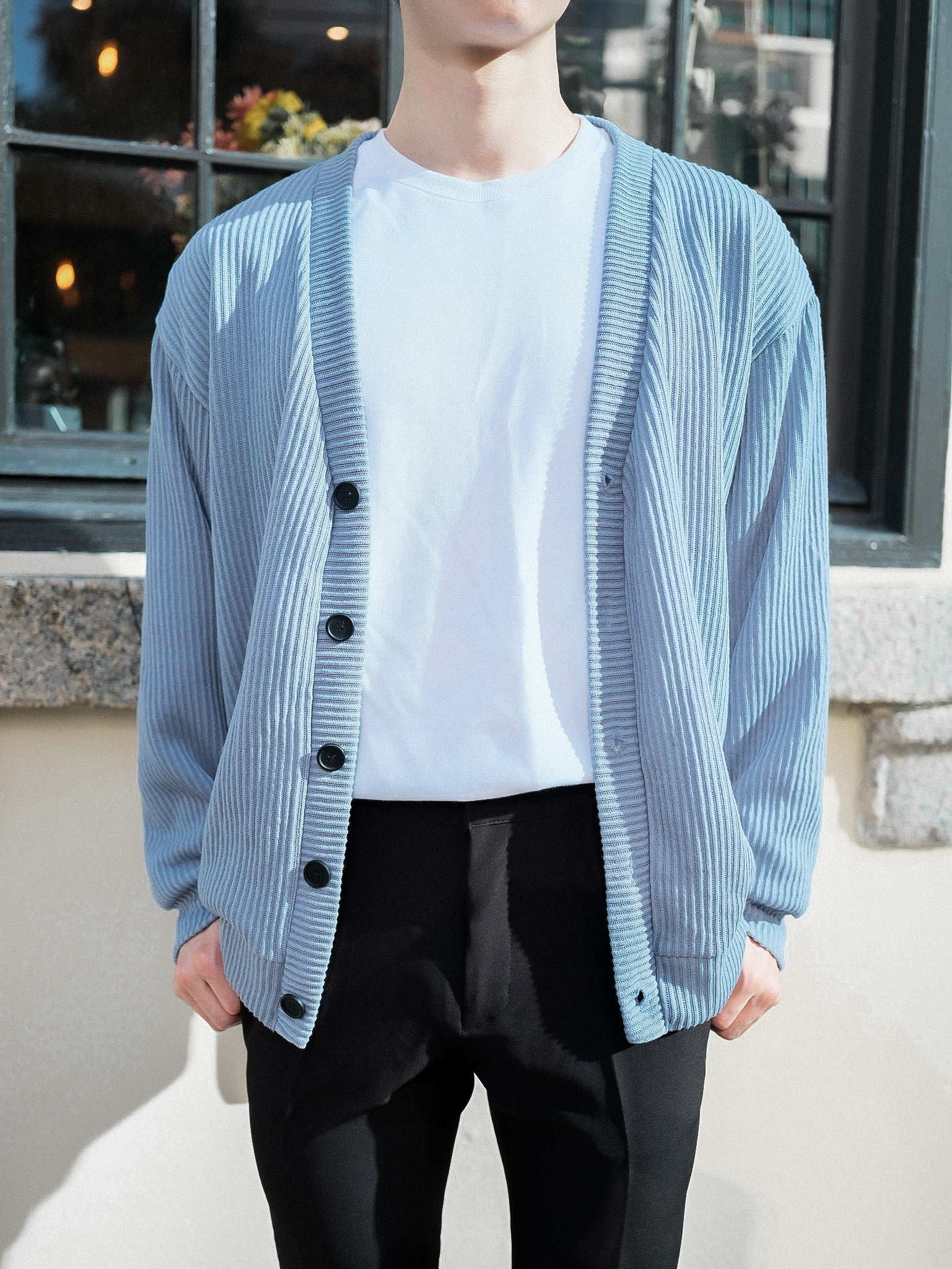 淺藍基本款外套Light Blue Basic Cardigan-韓國男裝