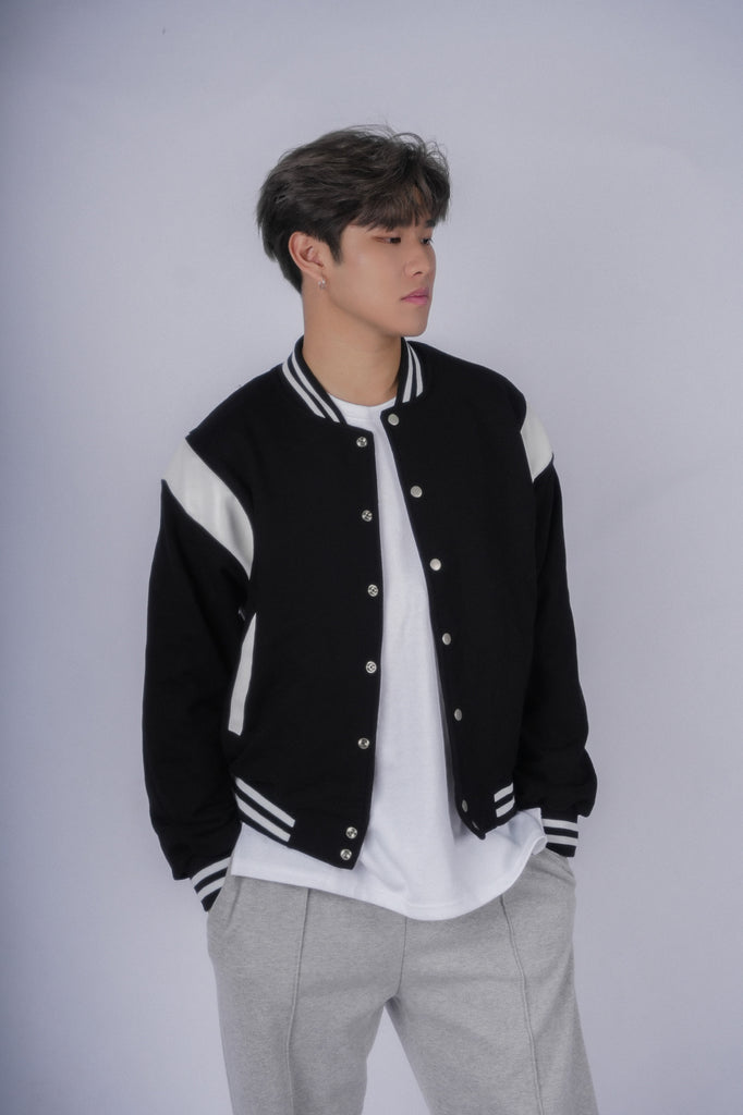 Black Varsity Jacket - Korean Men Fashion – 179CM.Korea