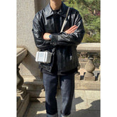 韓國男裝－黑色皮褸